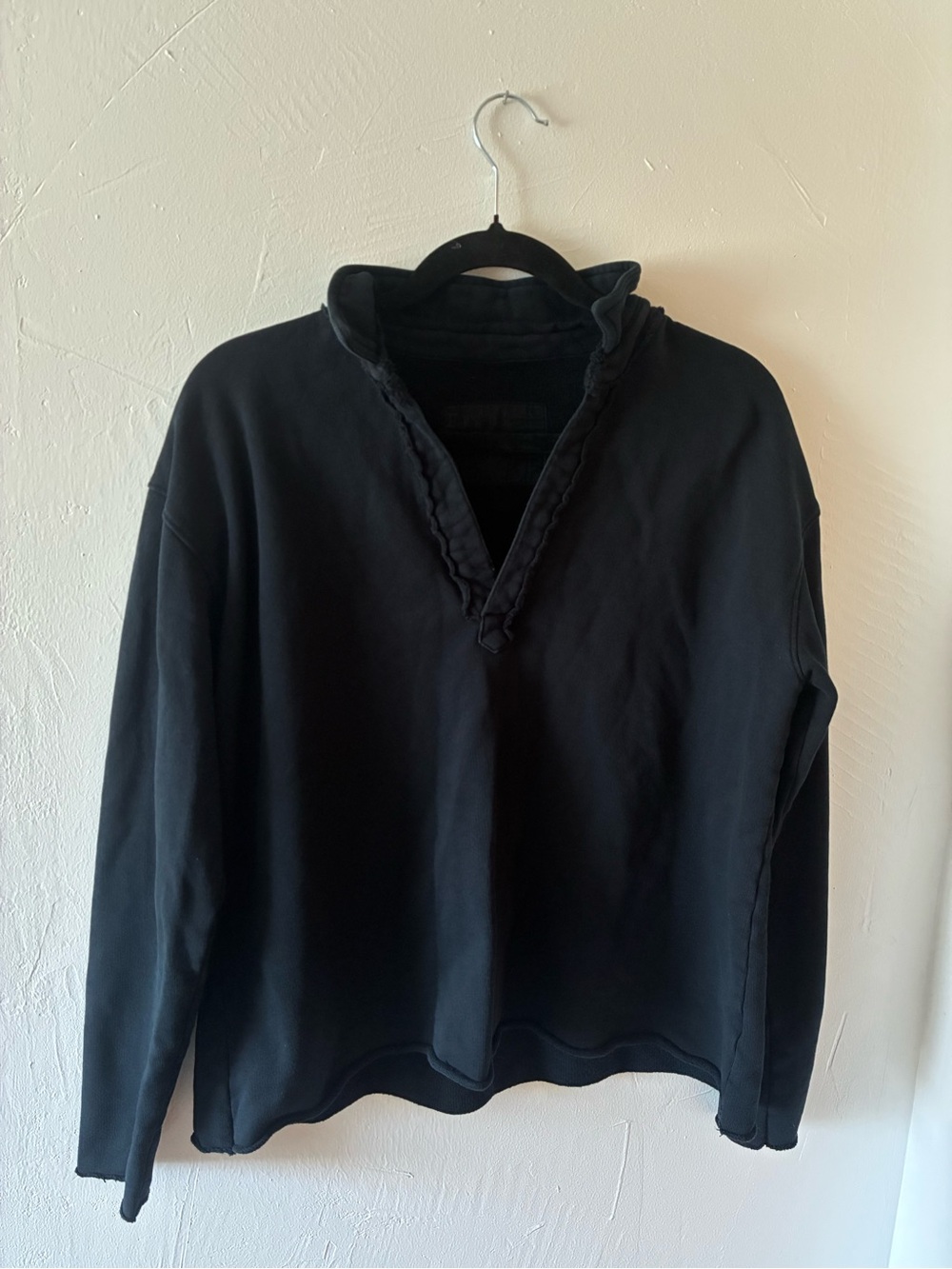 Frank & Eileen Patrick Popover Triple Fleece Sweatshirt Henley Medium Blsck